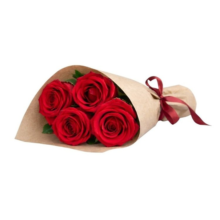 Lindo Buquê de 4 Rosas Vernelhas