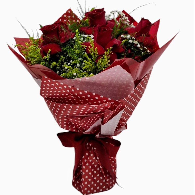 Buquê elegante com 06 Rosas Vermelhas