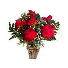 Vaso com 6 rosas vermelhas