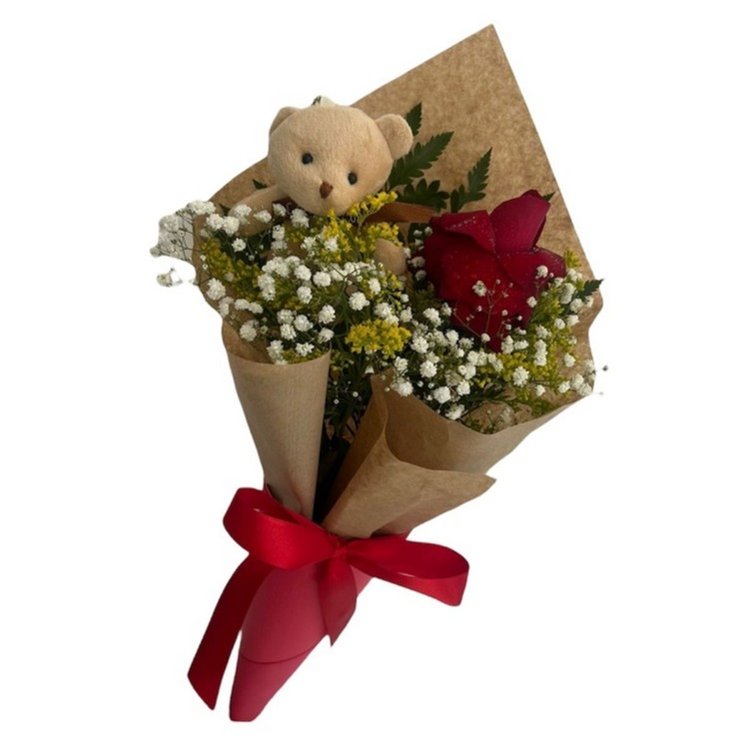 Arranjo com Rosa e Ursinho