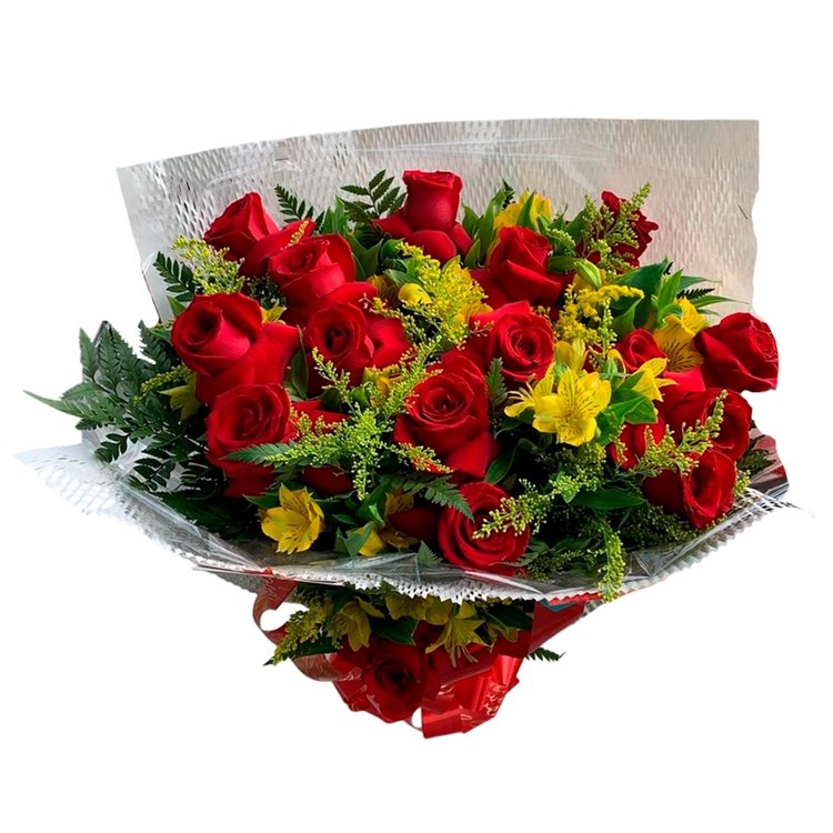 Buquê Rosas Vermelhas com Astromélias