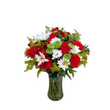 Arranjo de rosas Vermelhas e Margarida Branca