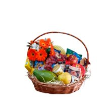 Cesta de Café com flores e Frutas