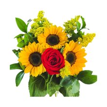 Buquê de 3 Girassóis e 1 Rosa