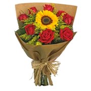 Buquê com Rosas e Girassol