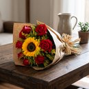 Buquê com Rosas e Girassol