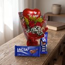 Arranjo com 2 Rosas com Balão e Chocolate
