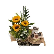 Cesta de Girassol com Chocolates