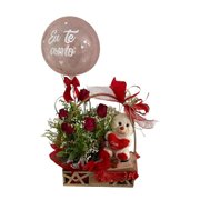 Cesta de Rosas com Urso e Balão