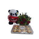 Buquê de Rosas com Pelúcia e Ferrero 