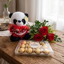 Buquê de Rosas com Pelúcia e Ferrero 