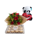 Buquê de Rosas com Pelúcia e Ferrero Rocher