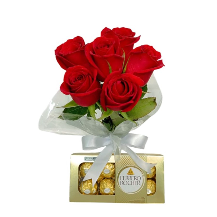Buque 6 Rosas Vermelhas com Ferrero Rocher