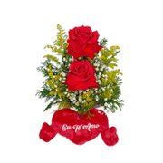 Arranjo de 2 Rosas Importada com Coração pelucia