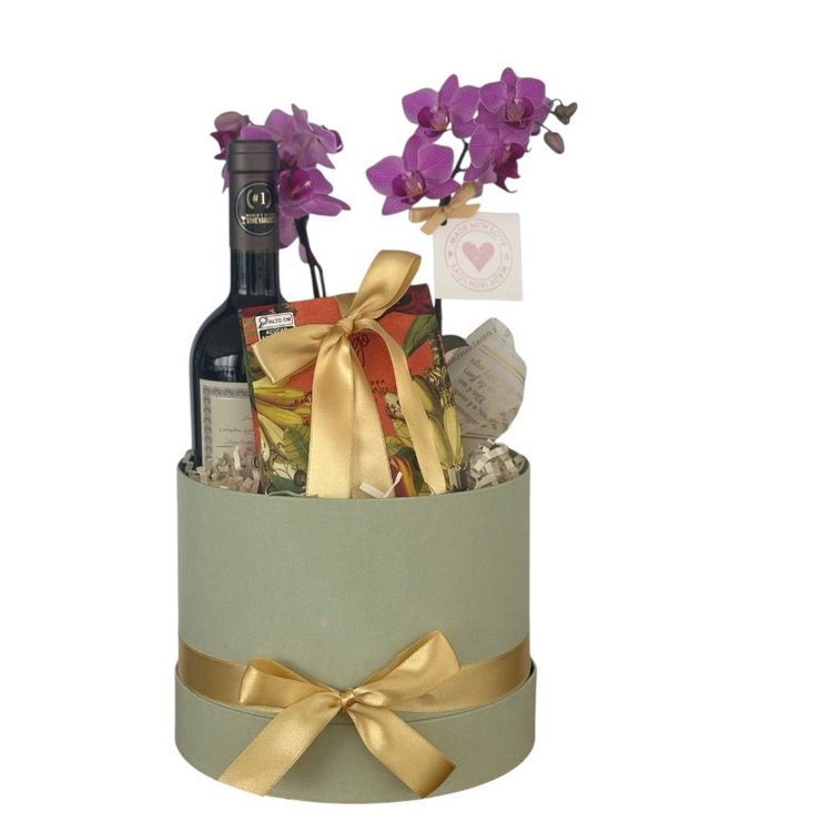 Cesta Box de Presente Vinho e Chocolate
