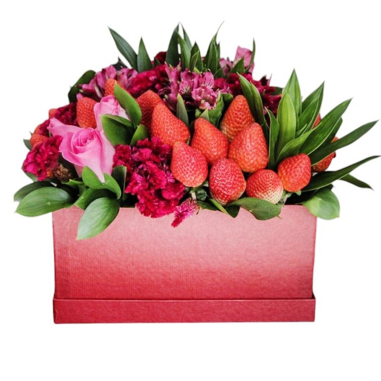 Cesta Box de Flores e Morangos