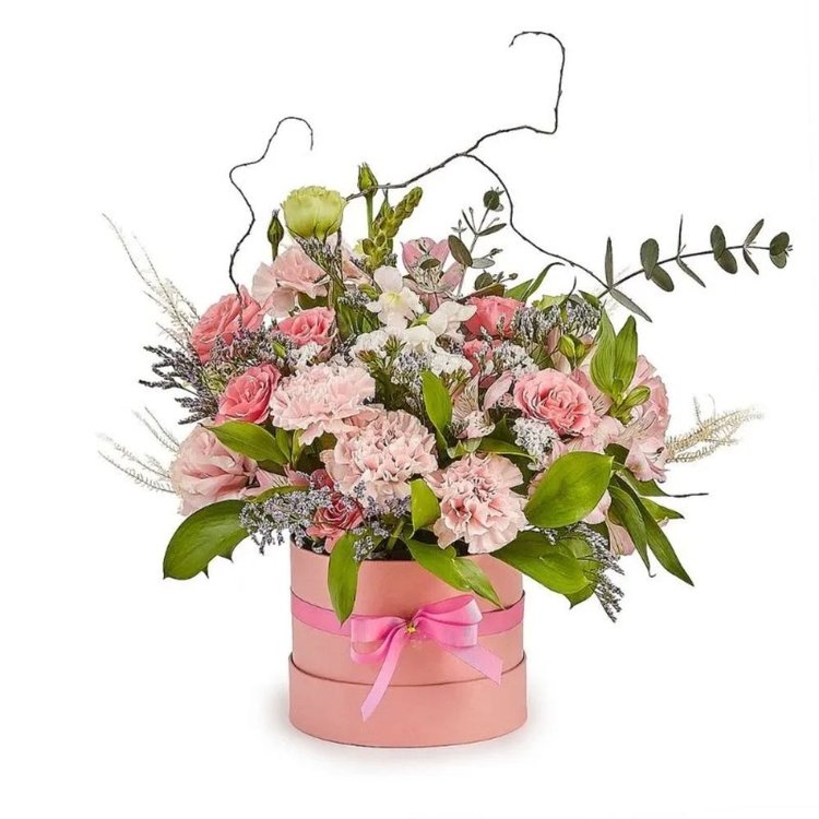 Arranjo Rosé em Caixa de Flores com Cravos