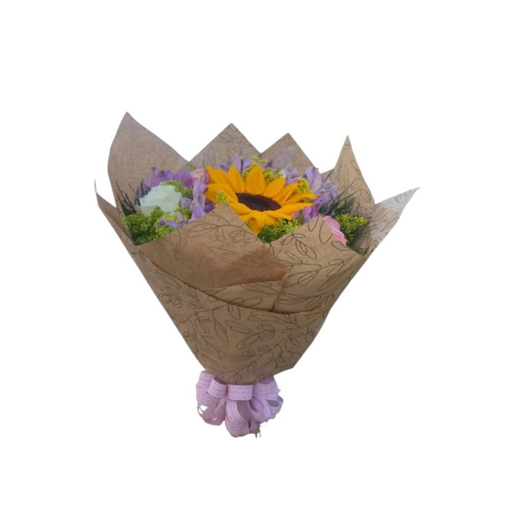 Buquê Rosas Coloridas e Girassol