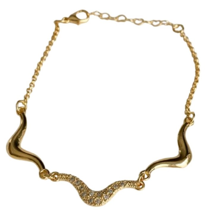 Pulseira Dourada Ondulada com  Zircônias Brilhante