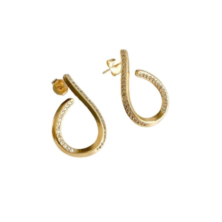 Brinco Gota Aberta Cravejada com Banho de Ouro 18k
