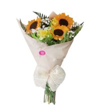 Buquê Trio de Girassóis e Folhagem 