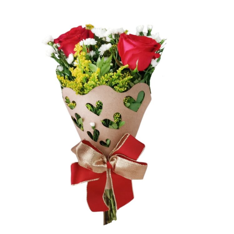 Buquê Mini Coração 2 Rosas Vermelhas