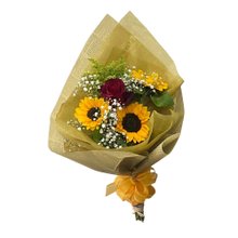 Buquê Girassol com Rosa Vermelha
