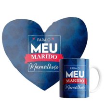 Kit Almofada Coração e Caneca Meu Marido Maravilhoso