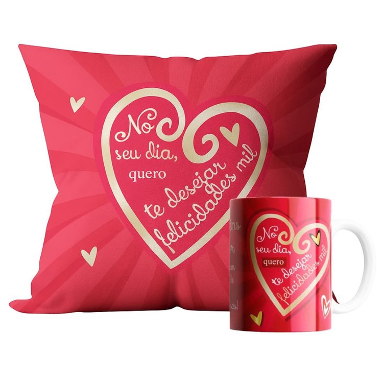 Kit Presente Almofada e Caneca Felicidades Mil