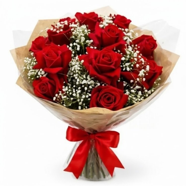 Buquê Vanilla com 12 Rosas Vermelhas