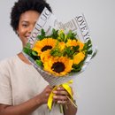 Buquê Baby de Rosas Amarelas com Girassóis