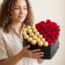 Caixa de Rosas com Ferrero Rocher 
