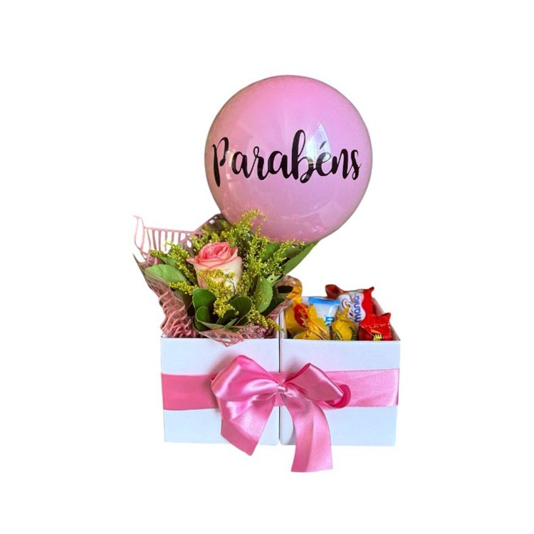 Caixinha Doce Carinho Rosa, Bombons e Balão