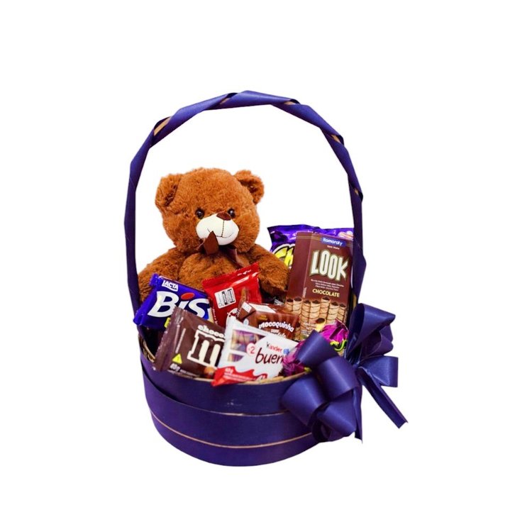 Cesta com Chocolate & Pelúcia