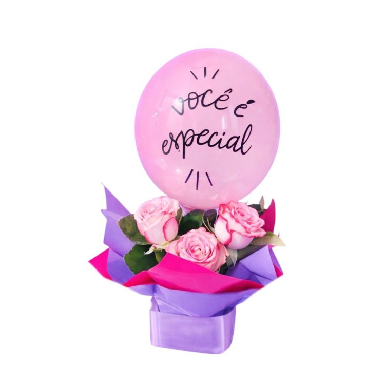 Arranjo Com Rosas e Balão Você é Especial