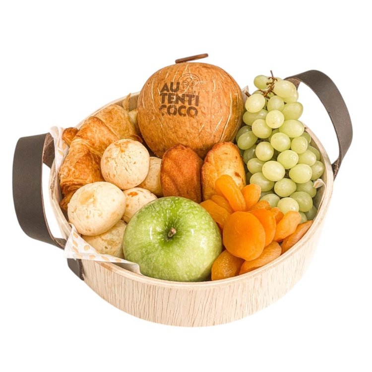 Cesta Café da Manhã com Frutas e Pães