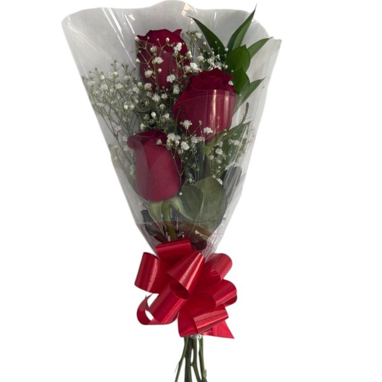 Buquê Love com 3 Rosas vermelhas