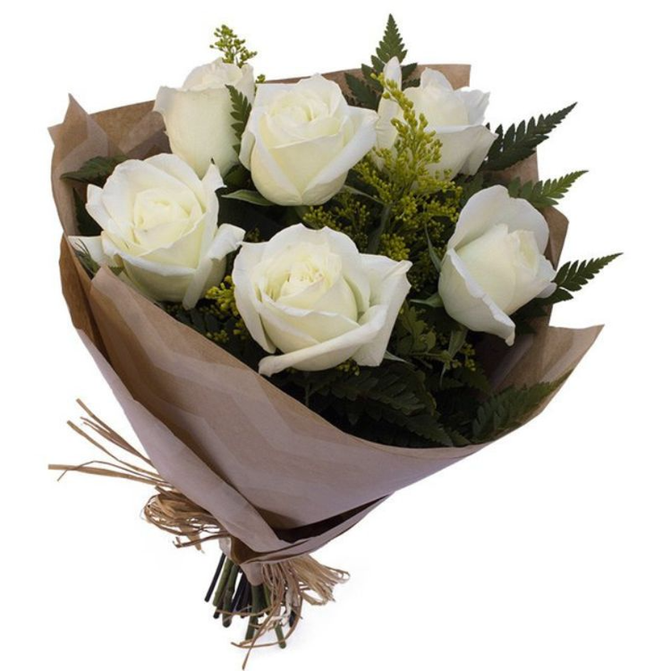 Buquê Elegante com 6 Rosas Brancas
