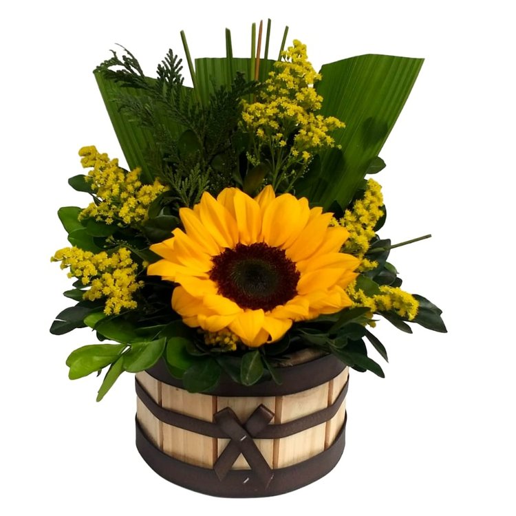 Arranjo Solitário de Girassol no Cachepot