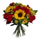 Buquê Vip de Girassol com Rosas Vermelhas
