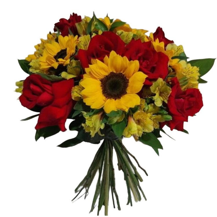 Buquê Vip de Girassol com Rosas Vermelhas