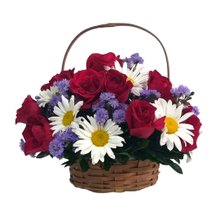 Cesta de Rosas e Flores mistas
