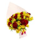 Buquê de 12 Rosas Vermelhas e Astromélias Amarelas