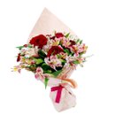 Buquê de 12 Rosas Vermelhas e Astromélias Rosas