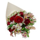 Buquê de 12 Rosas Vermelhas e Astromélias Rosas