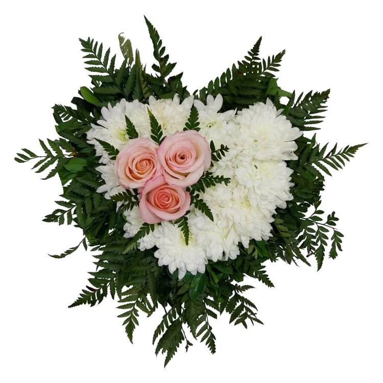 Arranjo de Coração: Crisântemo e Rosas