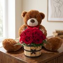 Urso Teddy com Cachepot de Rosas Vermelhas