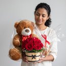 Urso Teddy com Cachepot de Rosas Vermelhas