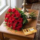 Buquê Luxo de Rosas Vermelhas e Ferrero Rocher
