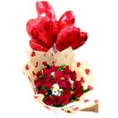 Buquê Encanto de Rosas, Margaridas e Balões